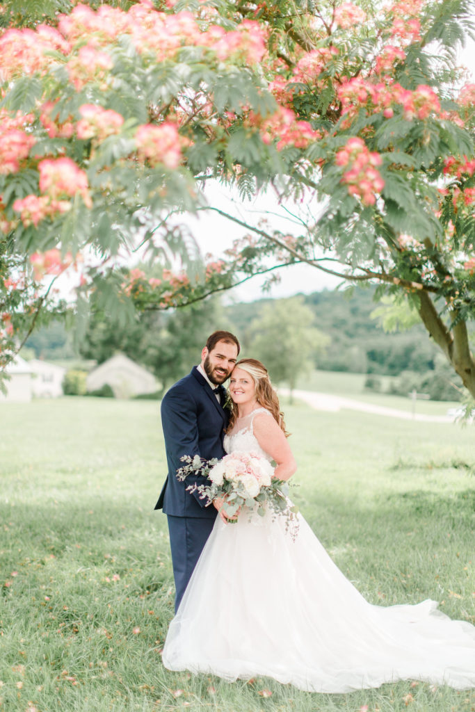 bride and groom pink tree