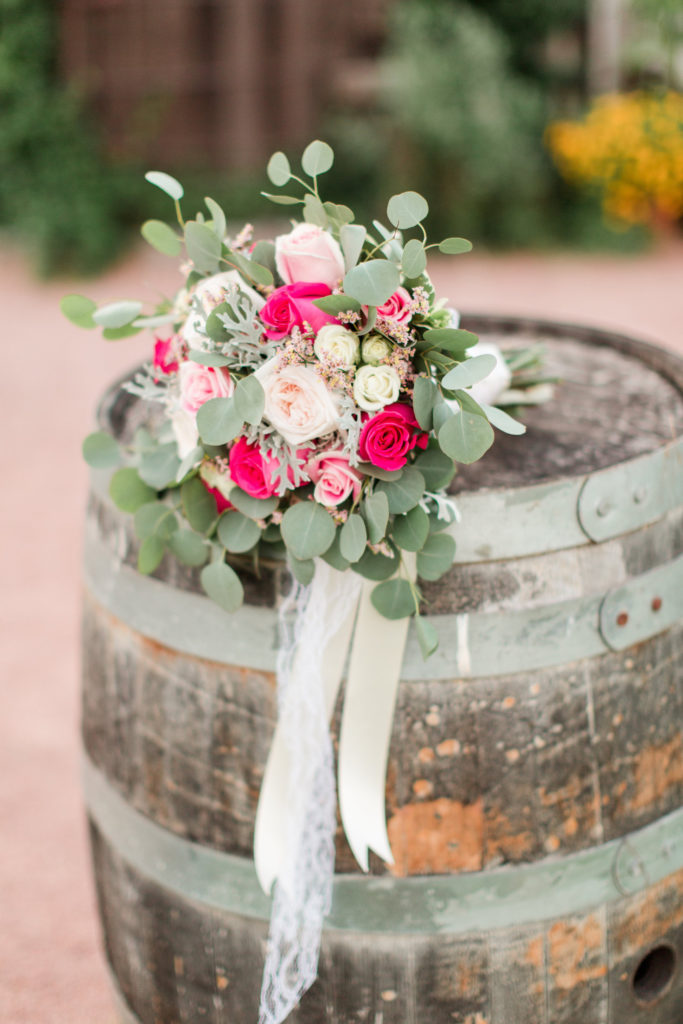wine barrel bridal bouquet