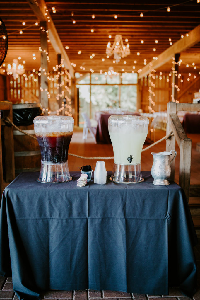 refreshments at chaumette wedding barn