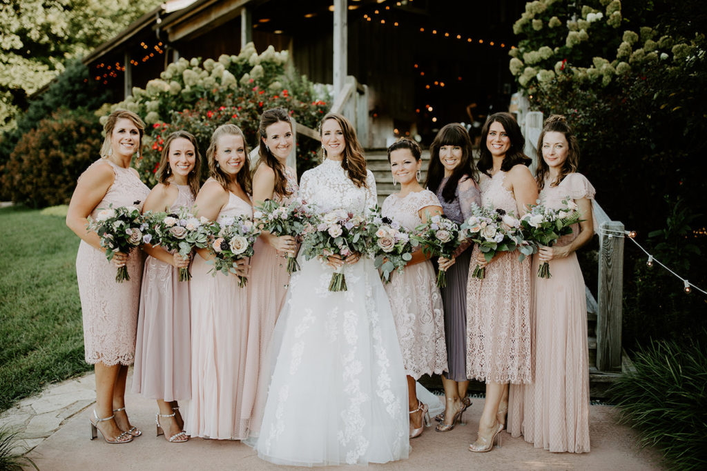 wedding barn bridal party