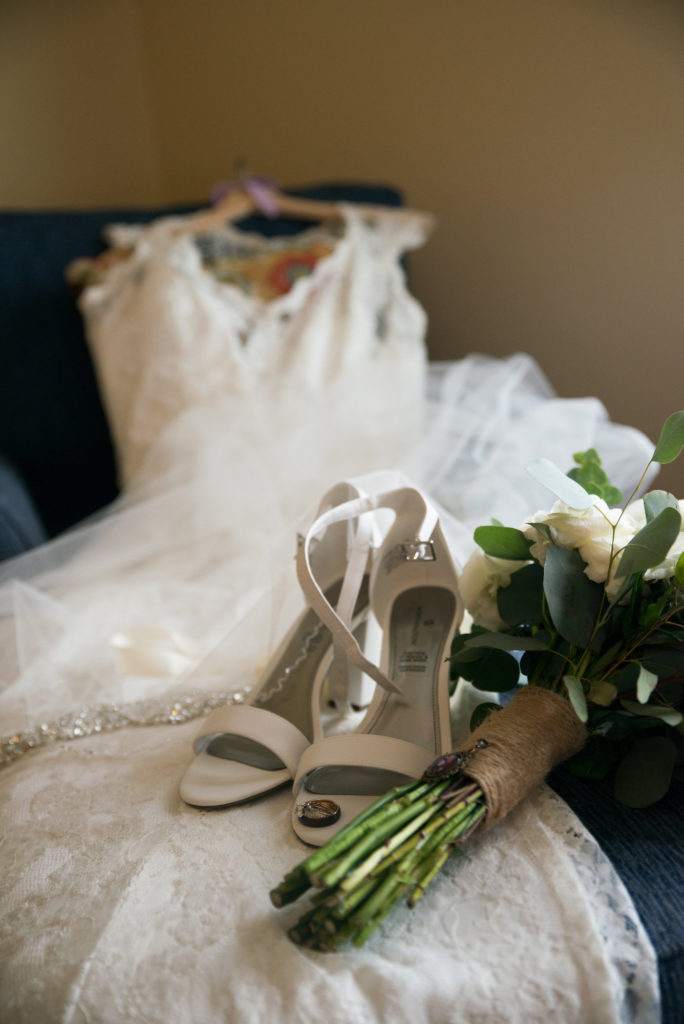 wedding dress and shoes